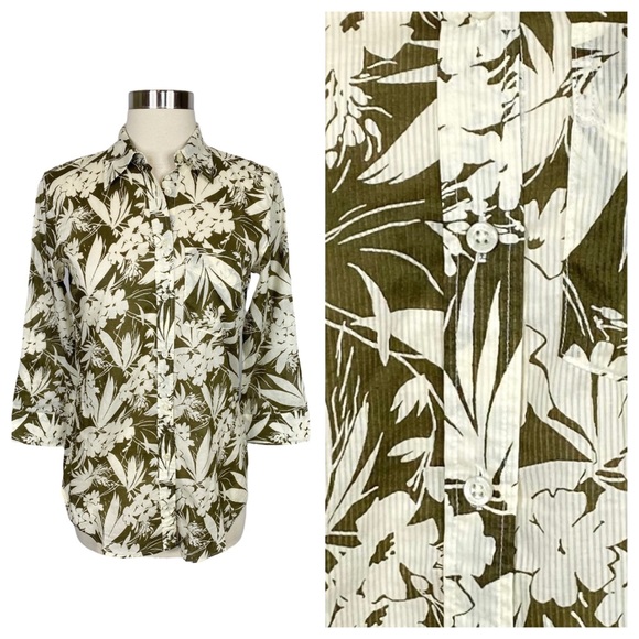 Lauren Ralph Lauren Green Floral Printed Top - Size XS - Picture 2 of 6